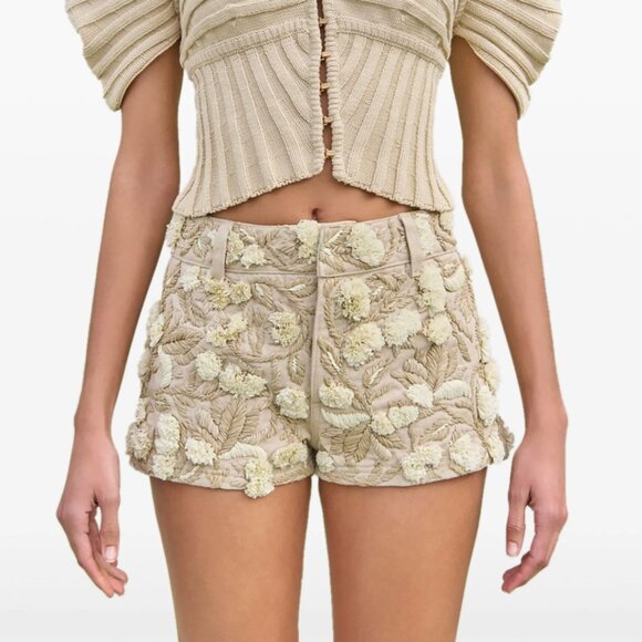 cult gaia Pants - CULT GAIA  MSRP $850  Kian shorts Embroidered Floral Beige Women's Shorts